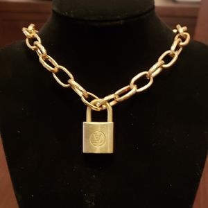 Auth Louis Vuitton Lock with 14K Plated Necklace